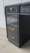 Load and play video in Gallery viewer, Ebonized Drexel Accolade Executive Campaign Desk w/File Drawers
