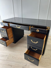 Load image into Gallery viewer, Ebonized Drexel Accolade Executive Campaign Desk w/File Drawers
